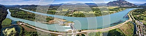 Aerial view of Chanaz, Canal de Savieres in Savoie, France