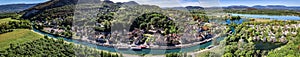 Aerial view of Chanaz, Canal de Savieres in Savoie, France