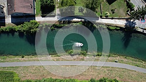 Aerial view of Chanaz, Canal de Savieres in Savoie, France