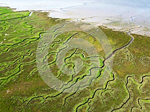 Aerial view of channels and gullies, Seaftinge, Holland