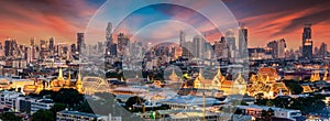 Aerial view Chao Phraya River Bangkok city urban downtown skyline of Thailand, Wat Arun Temple, Grand palace and Wat phra keaw,