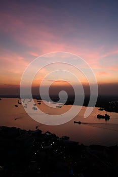 Aerial view of the Chao Phraya River at dusk