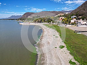 Aerial View of Chapala Lake's Shoreline with Low Water Level