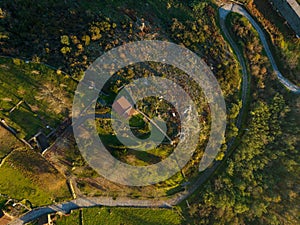 Aerial view of the chapel of San Marcos da Costa, Ourense