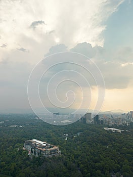 Aerial view of the Chapultepec Forest in Mexico City. Aerial view of the buildings of Mexico City. Castle chapultepec photo