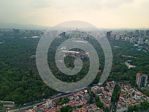 Aerial view of the Chapultepec Forest in Mexico City. Aerial view of the buildings of Mexico City. Castle chapultepec. photo