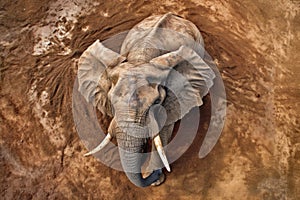 aerial view of a charging bull elephant