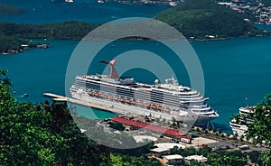 Saint Thomas / US Virgin Islands - October 31.2007: Aerial view of the Charlotte Amalie port with cruise ships docked.