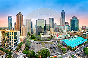 Aerial view of Charlotte, NC skyline