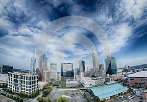 Aerial view of Charlotte North Carolina skyline