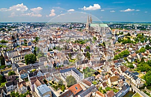 Aerial view of Chartres city with the Cathedral. A UNESCO world heritage site in Eure-et-Loir, France