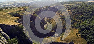 Aerial view of Cheddar Gorge, Mendip Hills, Somerset, England
