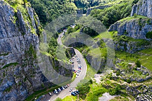 Aerial view of Cheddar Gorge, Mendip Hills, Somerset, England