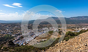 Aerial view of Chefchaouen, Morocco from the Rif Mountains