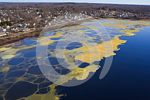 aerial view of chemically polluted water body