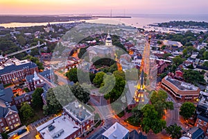 Aerial view of Chesapeake Bay of Annapolis, Maryland at sunrise