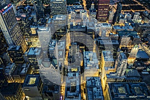 Aerial view of Chicago downtown by night