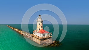 Aerial view of the Chicago harbor lighthouse