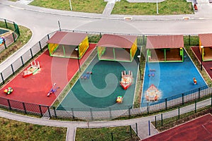 Aerial view children playground and sport activities residential area people community