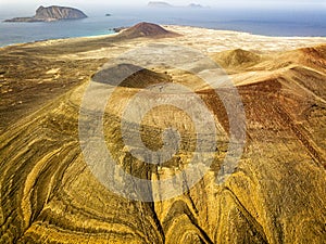 Aerial view of Chinijo Archipelago of La Graciosa, Lanzarote, Canary Islands. Spain. La Aguja Grande mountain photo