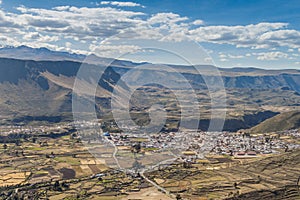 Aerial view of Chivay village, near Colca canyon, Pe