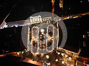 Aerial view of Christmas market in Bratislava Slovakia at night