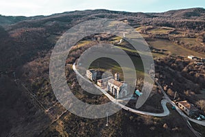 Aerial view of church in Apecchio in Italy