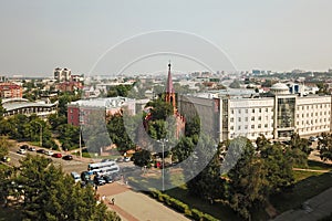 Aerial view of the Church of the Assumption of the Virgin Mary in Irkutsk