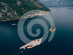 Aerial view of the church and monastery on the islands of St. George and Gospa od Skrpjela