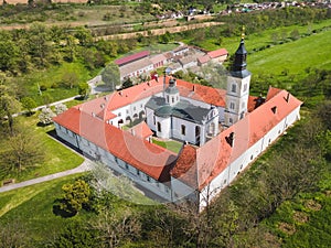 Aerial view of Church and monastery Krusedol , Serbia