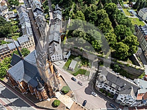 Aerial view of the church in Mylau Vogtland