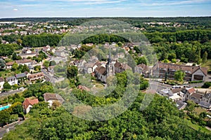 Aerial view of the church of Nemours in France