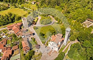 Aerial view of Church of the Purification of the Virgin Mary in Mesenzana, province of Varese, Italy