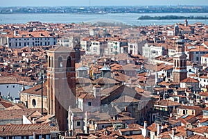 Aerial view of the Church of San Salvatoree in Venice photo