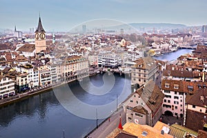 aerial view of Zurich skyline and the Limmat river  Switzerland