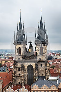 Aerial view of the Church of Tyn in Prague