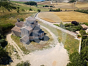 Aerial view of a church in UrueÃ±a in Spain