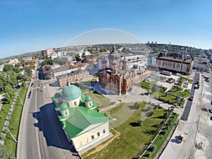 Aerial View on churches on the central square of Tula