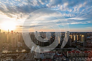 Aerial view of ciryscape Tianjin surrounded by buildings photo