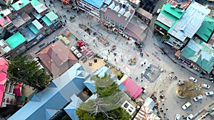 Aerial view Citi of Manali Mall Road and Sonmarg Mountain Greenery Landscape Himachal Pradesh, India