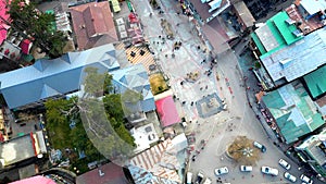 Aerial view Citi of Manali Mall Road and Sonmarg Mountain Greenery Landscape Himachal Pradesh, India