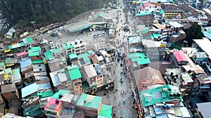 Aerial view Citi of Manali Mall Road and Sonmarg Mountain Greenery Landscape Himachal Pradesh, India