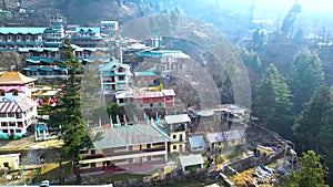 Aerial view Citi of Manali Mall Road and Sonmarg Mountain Greenery Landscape Himachal Pradesh, India