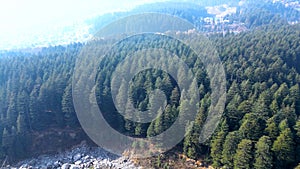 Aerial view Citi of Manali Mall Road and Sonmarg Mountain Greenery Landscape Himachal Pradesh, India