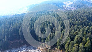 Aerial view Citi of Manali Mall Road and Sonmarg Mountain Greenery Landscape Himachal Pradesh, India