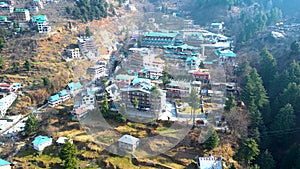 Aerial view Citi of Manali Mall Road and Sonmarg Mountain Greenery Landscape Himachal Pradesh, India