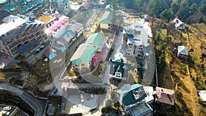 Aerial view Citi of Manali Mall Road and Sonmarg Mountain Greenery Landscape Himachal Pradesh, India