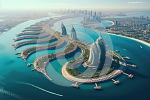 Aerial view of the city of Abu Dhabi, United Arab Emirates, Aerial View Of Palm Island In Dubai, AI Generated