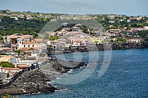Aerial view of the city Aci Castello on the island of Sicily photo