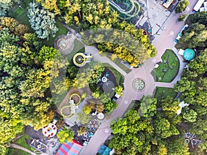 Aerial view of city amusement park. drone photo